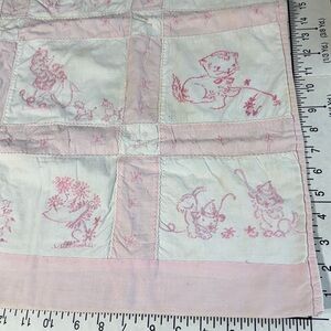 Vintage Pink Nursery Embroidered Quilt Baby Animals Patchwork Panel 29 x 21